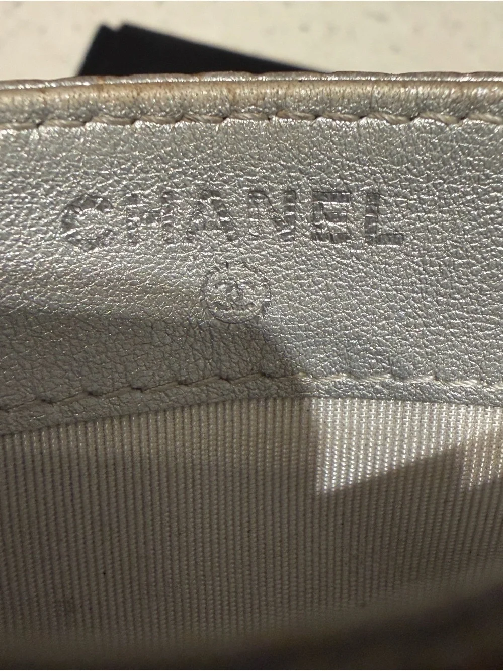 CHANEL Quilted Metallic Silver Card Case
